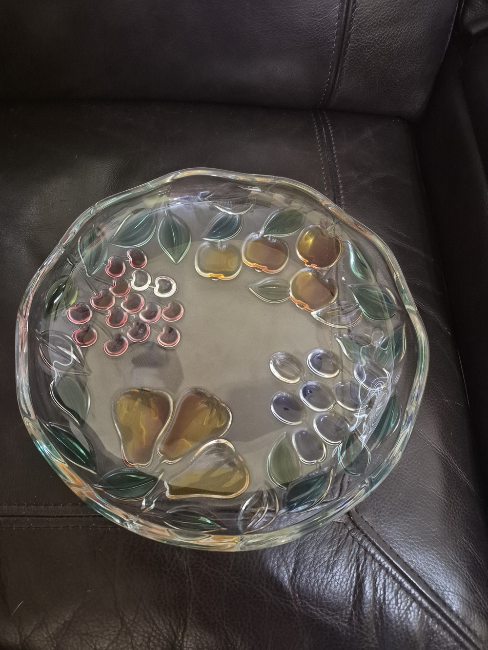 Mikasa Multicolor Fruit Motif Glass Bowl with Green Leaves